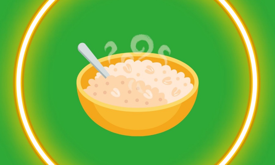 vector illustration of bowl of hot porridge with a spoon